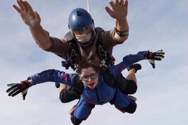 Two people skydiving